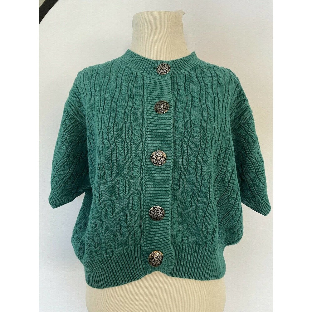 Vintage 80-90s Honors Apparel Knit Cardigan Sweater Box Cropped Green Size Med